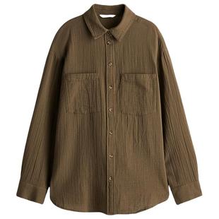 HM女装衬衫春季打底衫内搭长袖翻领梭织棉质衬衫1122102