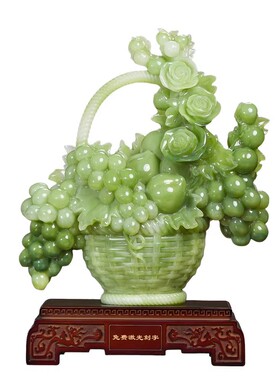 高档玉石花篮摆件开业乔迁礼物