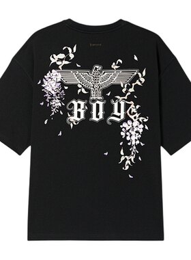 【紫藤花语】BOYLONDON时尚酷黑紫藤烫钻短袖26夏男女T恤N01948