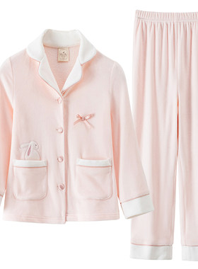 女童秋冬季加绒保暖银狐绒家居服