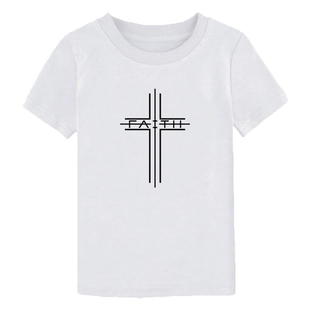 Faith Cross Christian Kids T Shirt信仰字母印花小孩短袖上衣