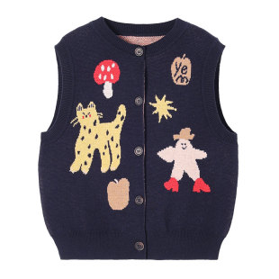 儿童春季新款卡通针织马甲允儿妈女童2026纯棉毛衣背心女孩上衣潮