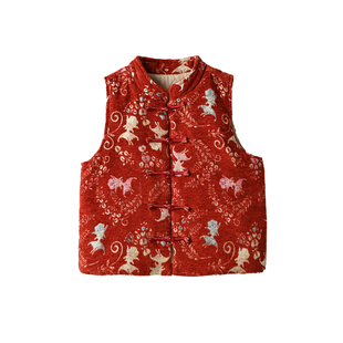 新年款 儿童新年装马甲 中式盘扣丝棉保暖上衣 马夹棉袄坎肩 男童