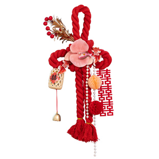 结婚中国结喜字门把手挂件装饰男方女方新房客厅婚房布置套装主卧