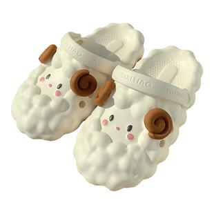 细细条可爱卷毛小羊亲子凉拖鞋男女夏踩屎感外穿防滑情侣洞洞鞋