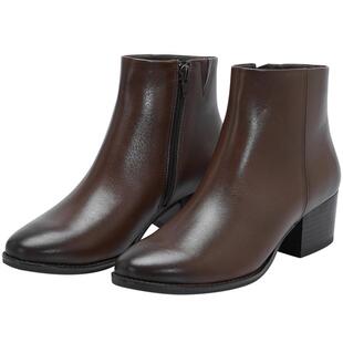 宝舒曼牛皮短靴2026春季新款女款尖头高跟女鞋软底真皮粗跟时装靴