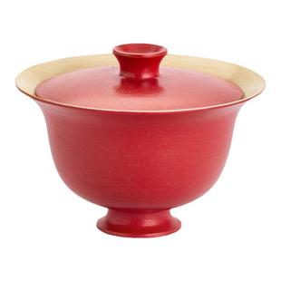 颜色釉牧渔全手工陶泥薄胎盖碗110ml景德镇复古故宫红色陶瓷茶具