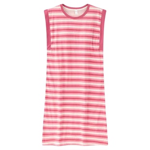 带胸垫坎肩睡裙女士夏季无袖背心简约条纹家居服中长款连衣裙睡衣