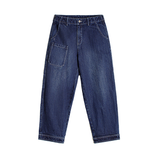 马登工装美式竹节水洗牛仔裤丹宁蓝色直筒微锥型休闲长裤子男秋冬