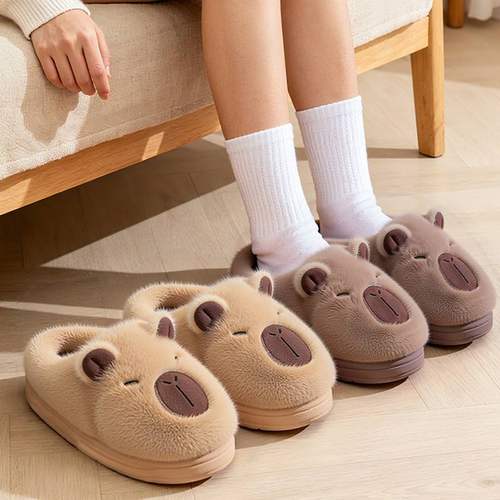 卡皮巴拉棉拖鞋女2025新款冬季室内家居可爱毛绒防滑亲子保暖拖鞋