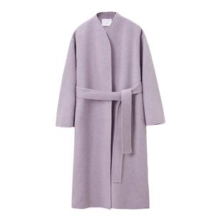 OVV秋冬新款女装杂花羊毛羊驼混纺随附腰带装饰长款大衣