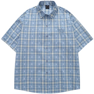 From Mars Plaid lettering loose short-sleeved shirt casual