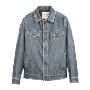 MCS男装源自万宝路春秋季男士真皮皮衣美式复古潮流牛皮革外套男