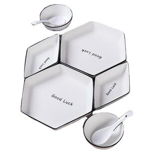 红色喜庆中国结过年家用盘子陶瓷拼盘组合套装网红团圆长方桌餐具