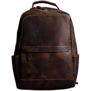 男士时尚户外休闲双肩背包真皮复古疯马牛皮多功能百搭个性女潮包