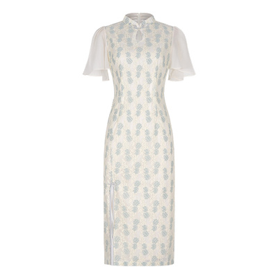 固执中式盘扣短袖蕾丝改良旗袍