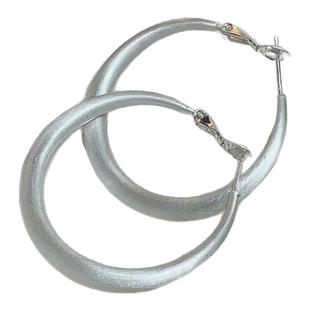 显脸小金属银色拉丝素圈耳环小众设计感夸张2025银针圆圈耳圈女