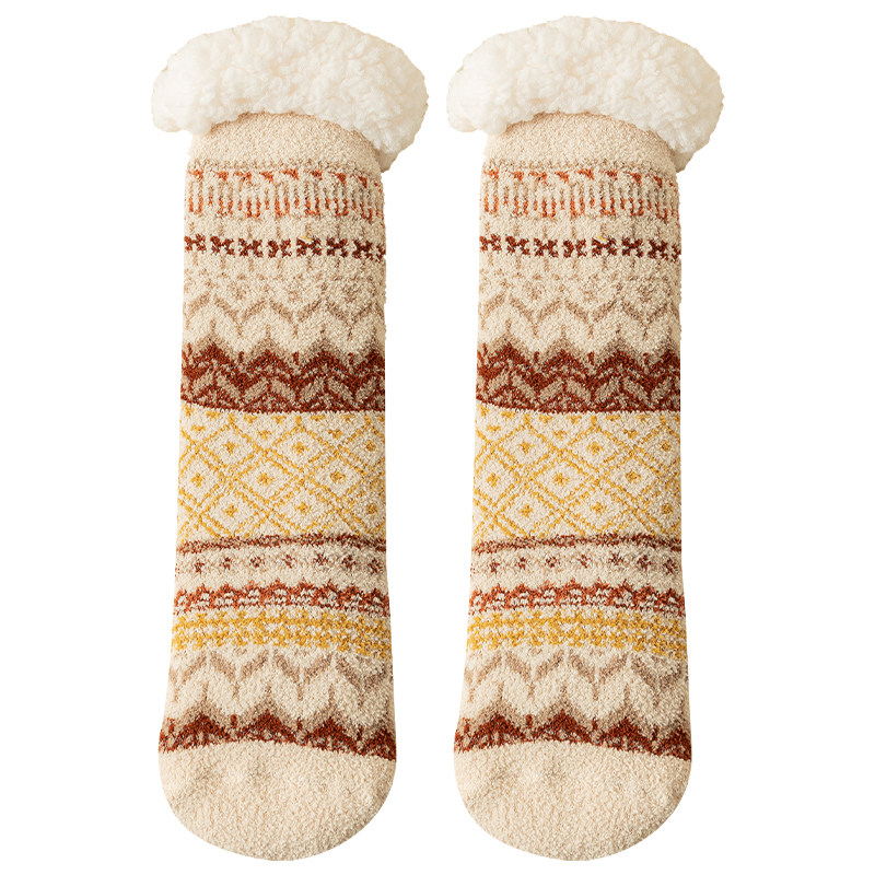 羊羔绒地板袜子女秋冬季加绒加厚保暖珊瑚绒居家暖脚产后月子长袜
