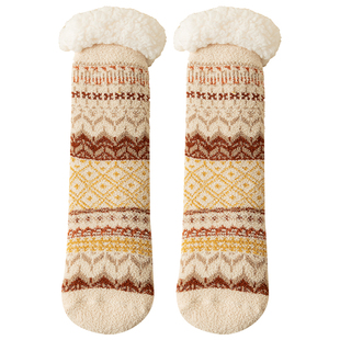 羊羔绒地板袜子女秋冬季加绒加厚保暖珊瑚绒居家暖脚产后月子长袜