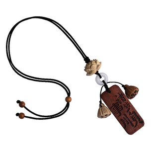 高档紫檀木平安牌车载挂件桃木莲蓬汽车挂饰诸事顺利后视镜车挂男