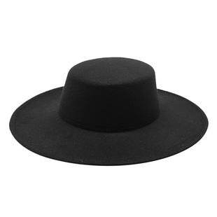欧美复古英伦加宽檐平顶礼帽大檐爵士帽秋冬季男女时尚休闲毛毡帽