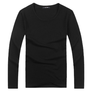 纯白长袖t恤男打底衫圆领弹力棉加绒保暖修身白色体恤纯色上衣服