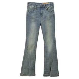 马蹄裤ABLE JEANS女士水洗高腰修身弹力牛仔裤显瘦显高微喇叭长裤