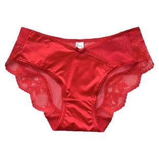 2025新款大红色内裤女结婚本命年低腰性感细带蕾丝透明冰丝三角裤