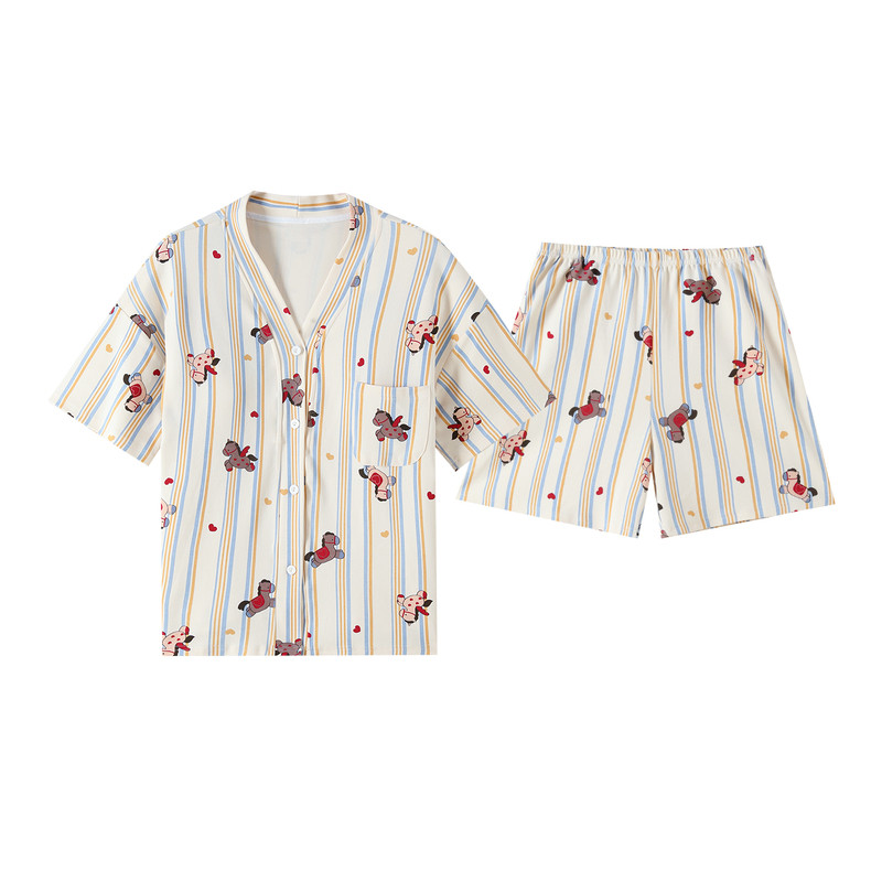 女夏季开衫和服自带胸垫睡衣套装