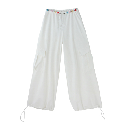 宽松休闲白色工装裤女秋季伞兵裤