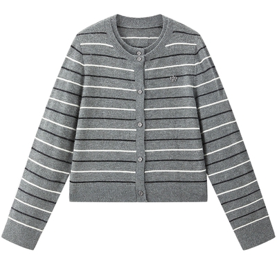 【商场同款】乐町假两件设计针织开衫冬季新款条纹毛衣C2EDF4269