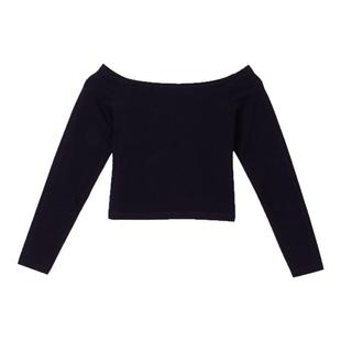 一字肩露脐短款上衣女长袖性感腰超短装韩版秋冬紧身打底衫T恤