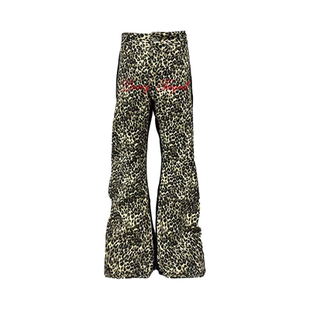 DETW 25AW*复古双拼豹纹微喇设计感高级叠堆视觉显高显瘦牛仔裤