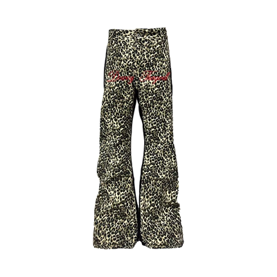 DETW豹纹双拼微喇牛仔裤