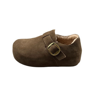 米新款~真皮加绒保暧内增高厚底勃肯鞋2025年冬款防滑棉鞋豆豆鞋