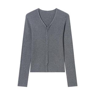 衣香丽影灰色丝光羊毛针织衫女2025冬装新款韩系收腰显瘦绞花上衣