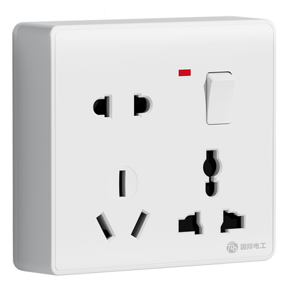 超薄明装一开八孔插座10/16A