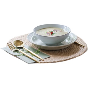 黄麻餐垫MISS PEONY北欧法式椭圆大号家用餐桌隔热杯盘碟子防烫垫