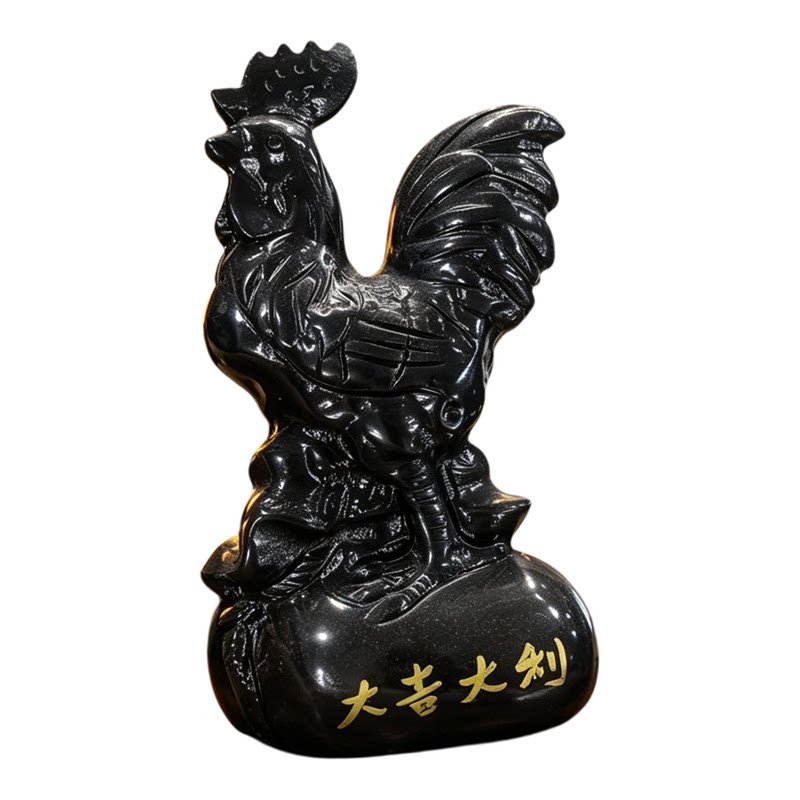 天然黑曜石色生肖鸡大吉大利摆件