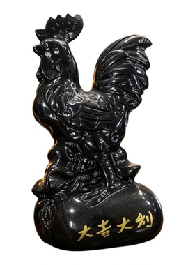 天然黑曜石色生肖鸡大吉大利摆件
