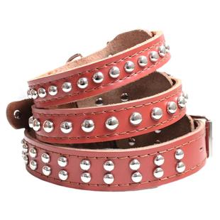 万达牛皮多珠刺钉狗狗项圈 中大型犬宠物脖圈 金毛萨摩哈士奇猎犬