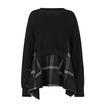 s.deer圆领撞色格纹宽松针织衫