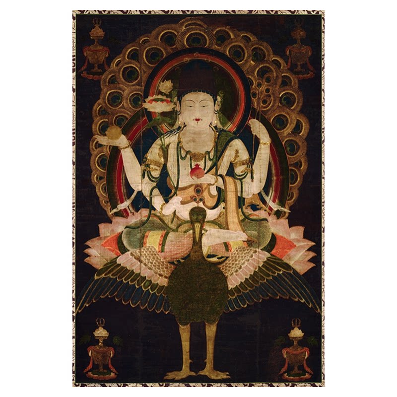 日版平安时代 孔雀明王像 复古书画人物佛像艺术微喷仿古复制装饰