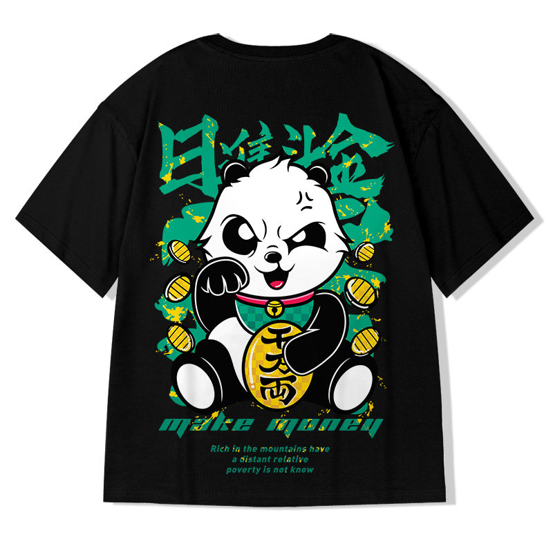 国潮熊猫t恤胖子男潮ins短袖潮牌宽松夏季加肥加大码五分半截袖肥