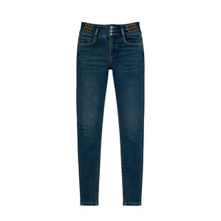 斑纹高腰加绒加厚牛仔裤女2026冬季新款紧身弹力显瘦高腰小脚裤子