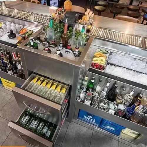 清吧酒吧KTV不锈钢调酒台吧台储物冰箱冷藏保鲜平冷柜操作台定制