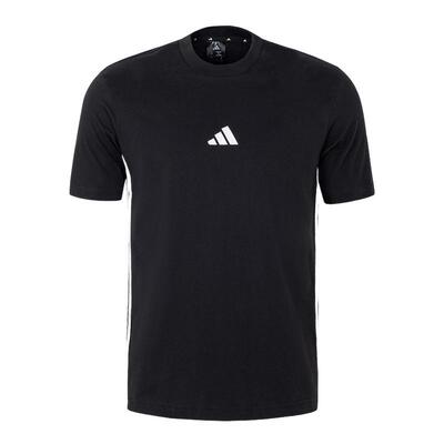 adidas阿迪达斯三条纹黑色半截袖2025春男棉质落肩短袖T恤 JY8564