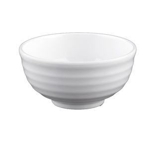 防摔A5仿瓷米饭碗塑料小碗密胺餐具 白色汤碗5寸螺纹碗汤碗W1005