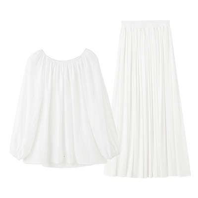 ZzZHANG一字肩上衣短裤半裙套装