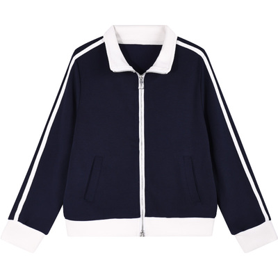 春季立领拼色短款运动卫衣外套